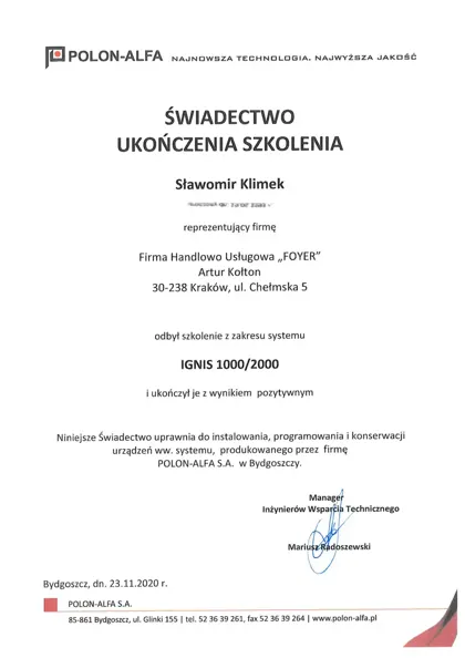 Skan: Certyfikat serwisowy FOYER · C224-2012-2112-120