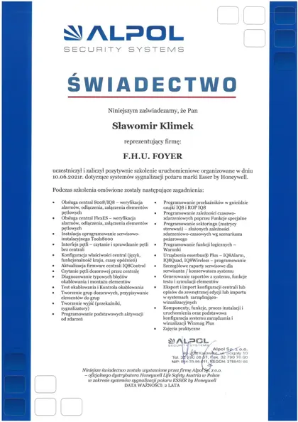 Skan: Certyfikat serwisowy FOYER · C224-2106-1017-032