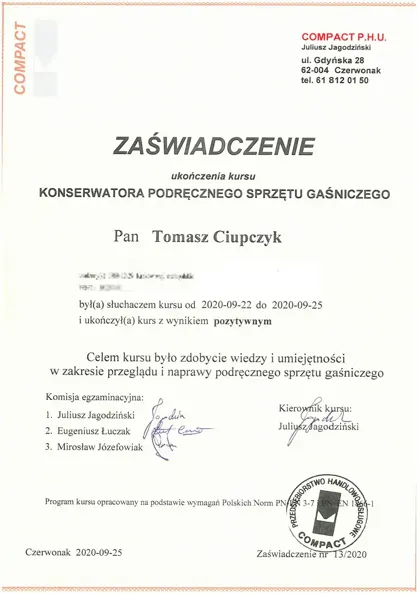 Skan: Tomasz Ciupczyk · Konserwator Podręcznego Sprzętu Gaśniczego